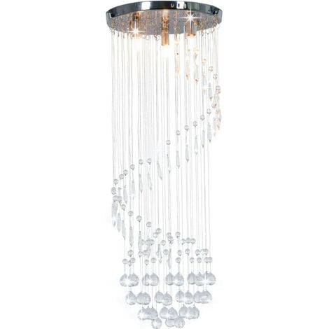 Plafonnier G9 à perles de cristal en spirale argentées (1/5)