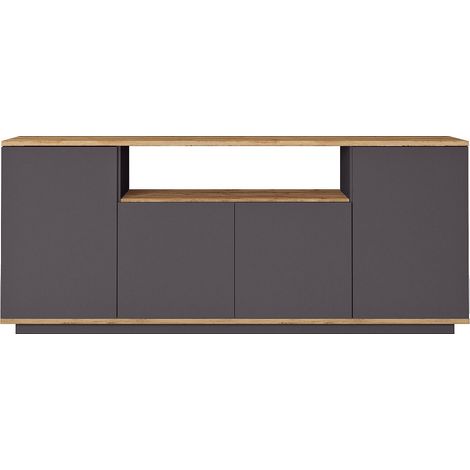 Credenza con 4 ante e 1 ripiano Antracite e Naturale - LOTULA (1/5)