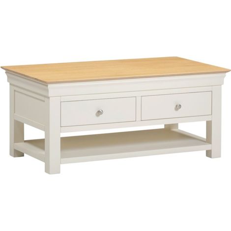 Bordeaux Indoor 2 Drawer Coffee Table - L60 x W110 x H50 cm - Ivory/Oak