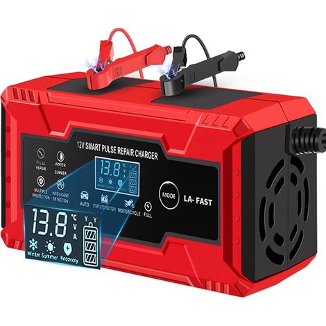 Chargeur Batterie Voiture, 6A 12V Chargeur de Batterie Intelligent avec Écran Tactile LCD, Compensation Température, Mode Réparation, pour Moto, Voiture, Tondeuse, Gazon, AGM, Gel, SLA (1/5)