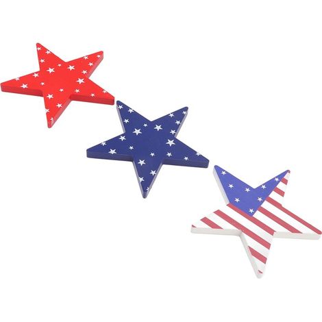 Set aus 3 Holzklötzen in Form eines patriotischen Sterns zum Unabhängigkeitstag, Pentagramm-Ornament zum 4. Juli, 150 mm (1/5)