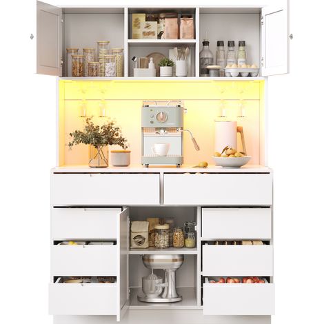 CHICFURN Credenza alta da cucina 120x40x183,5 cm bianca in MDF e metallo con LED (1/5)