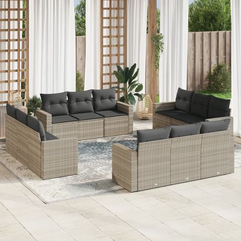 vidaXL Set Divano Giardino 12 pz con Cuscini Grigio Chiaro Polyrattan (1/3)