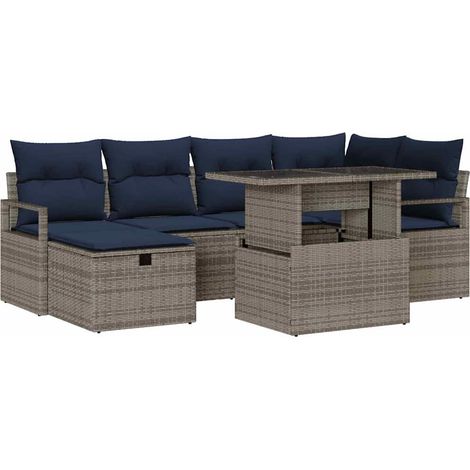 Gartensofa-set mit Kissen mit Speicher 7 pcs Poly-Rattan vidaXL