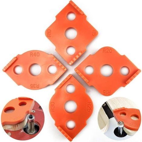 Gabarits de Défonceuse à Rayon 4pcs Radius Jig Gabarit de Routeur Calibres D'angle D'affutage pour Outil de Travail du Bois Coins Arrondis R5 R10 R15 R20 R25 R30 R35 R40 (Orange) (1/5)