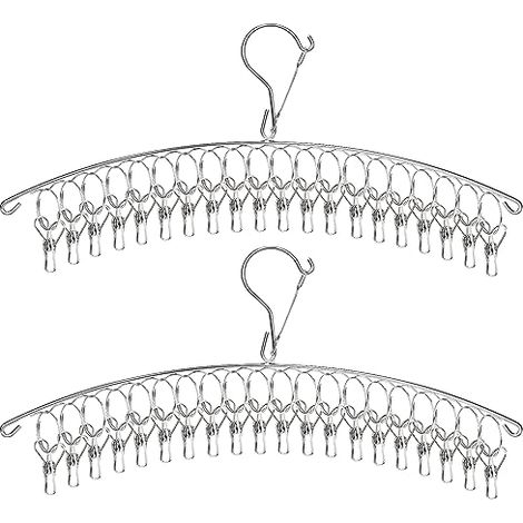 Lot de 2 séchoirs à Chaussettes en Acier Inoxydable - Petit séchoir à Chaussettes - Coupe-Vent - avec 40 Clips - pour Chaussettes, s (1/4)