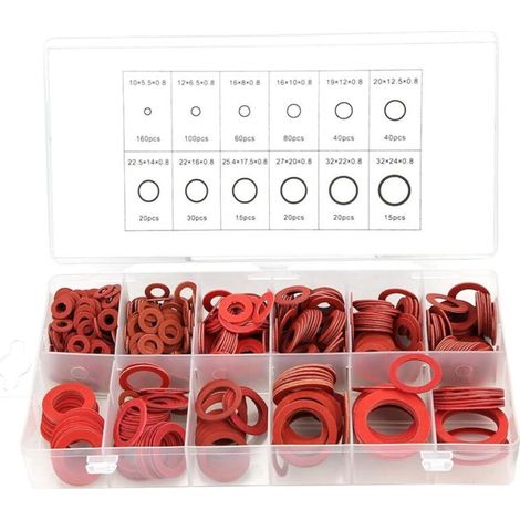Joint Fibre Assortiment de Fibres Assortiment 600Pcs 12 Tailles Passe-fils D'étanchéité Set Kit D'assortiment de Rondelle Isolante en Papier Acier Rouge Avec Boîte (1/5)