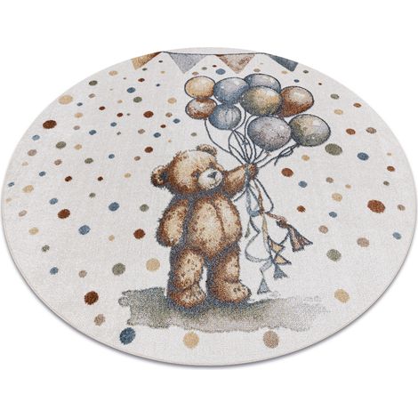 Carpet BONO 9614 circle Bear, balloons cream / light grey multicolour round 140 cm