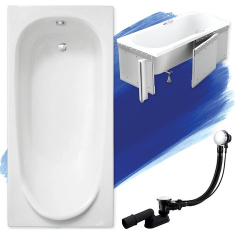 Baignoire Rectangulaire 160x75 avec des panneaux en polystyrène, Siphon de bain et pieds (support) - Set 4en1 - Fabriqué en UE - BADLAND MEDIUM