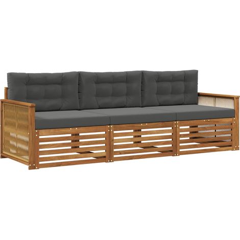 Set di divani da esterno con cuscino 3 pz Salotto da Giardino Naturale e Antracite (1/5)
