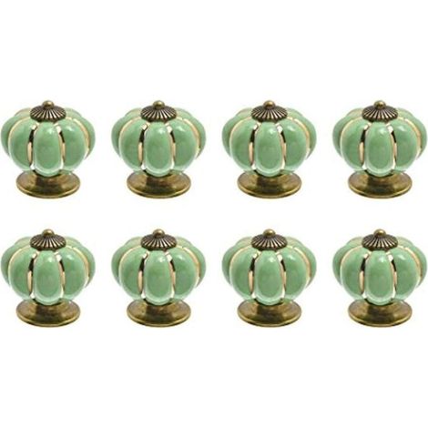 Set of 8 buttons of door in ceramic vintage in shape of citrouille Green clear (1/5)