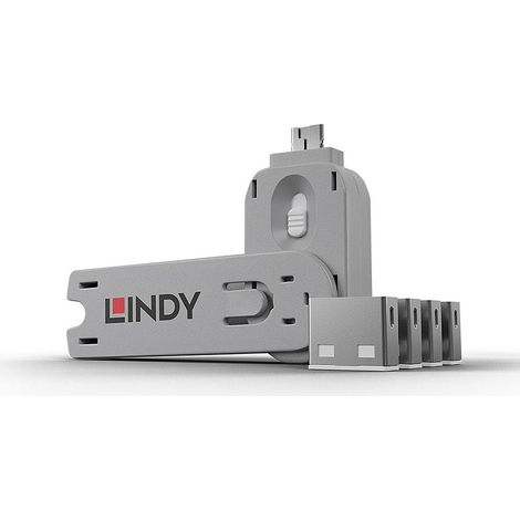 Confezione di blocca-porta USB Lindy con 4 pezzi bianchi, 40454 (1/5)