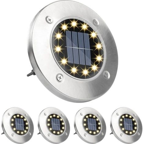 4er-Set Solar-Bodenleuchten – 12 LEDs – Warmweiß – Solarleuchten für den Außenbereich – IP65 Edelstahl – Wasserdicht – Für Rasen, Gartenwege und Hof – LIAIKI