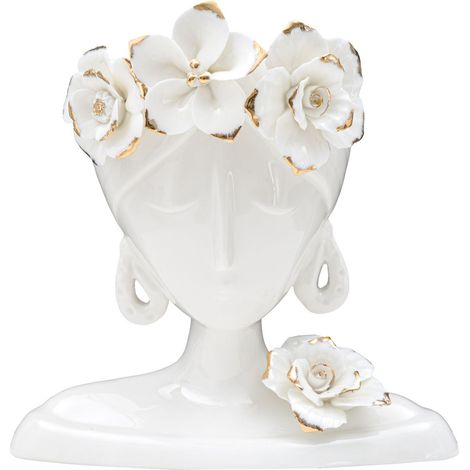 Vaso Woman Young in porcellana bianca con dettagli oro