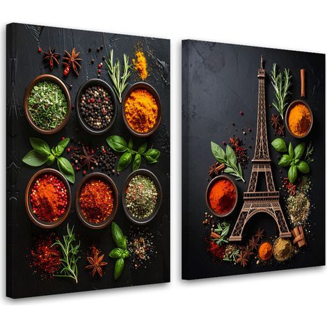 Set de tableaux sur toile  Épices et Tour Eiffel 2 x 20x30