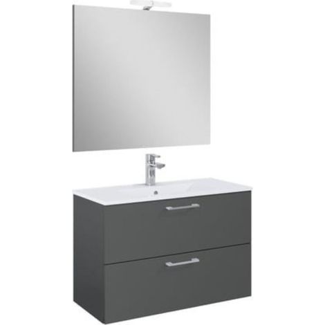 Set complet avec miroir et éclairage LED - Lea - Vasque en céramique - 81,4 cm × 55 cm × 41,7 cm - Anthracite (1/5)