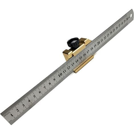 Jauge de marquage 30 cm, Trusquin à mortaise Règle de travail du bois avec bloc de positionnement (1/5)