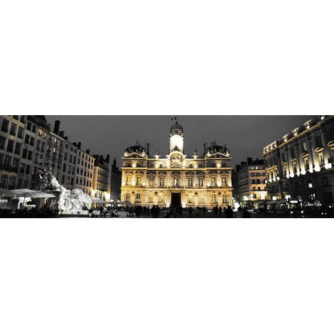 Tableau sur toile place des Terreaux Lyon 30x97 cm - Impression sur Toile Murale Décorative - Image imprimée en HD sur Toile - Toile sur Châssis en Bois FSC - Fabriqué en France (1/4)
