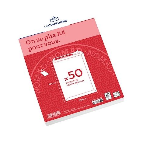 Pochette velin blanc 90 gr La Couronne 229 x 324 sans fenêtre - Boîte de 50