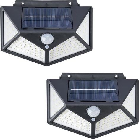 2 Solar Outdoor Lamps, Motion Sensor, 100 LEDs, IP65 Waterproof, Wall Spotlight for Entrance (1/4)