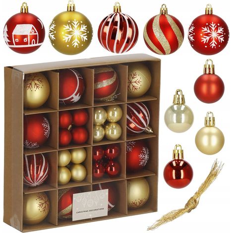 PALLINE PER ALBERO DI NATALE ADDOBBO 42PZ NATALIZIE 3/6 CM SET INDESTRUTTIBILI APPENDINI 
