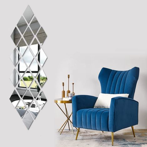 Etiqueta decorativa de la pared del espejo 3D, decoración del arte del azulejo del diamante geométrico de DIY - 24 piezas (1/4)