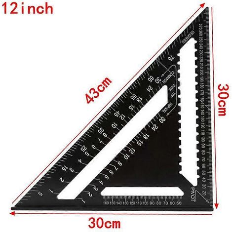 Équerre de 30 cm (12 pouces), équerre triangulaire, équerre droite, outil de mesure, équerre à lecture rapide, outil de conception, jauge pour le travail du bois