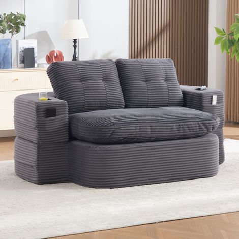 Divano letto 2 in 1 in tessuto corduroy grigio scuro, schienale alto, 165 x 97 x 61 cm HAVRYA (1/5)