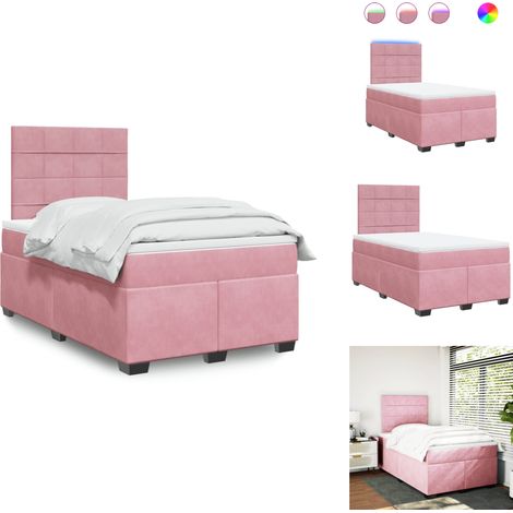 Sommier à lattes de lit avec matelas Rose 120x200 cm Velours - Lit Double - Lit Rose - Lit Design - Lit Avec Led - Matelas À Ressorts Ensachés (1/5)