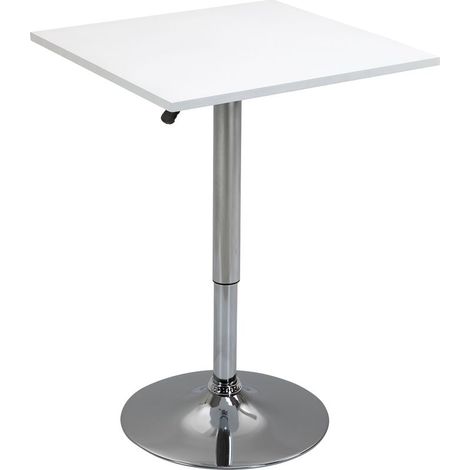 Table de bar réglable en hauteur, pivotante à 360°, pieds anti-rayures, base métallique stable, blanche (1/5)