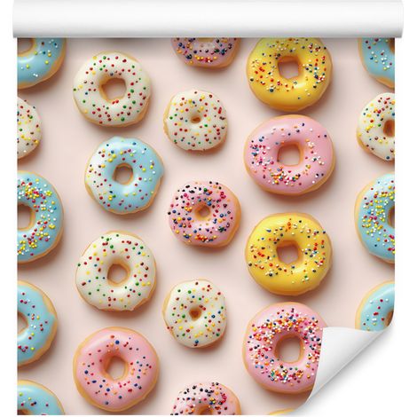 Bunte Donut-Tapete in Creme, Beige und Orange für Wohn- und Schlafzimmer, 50x1000 (1/4)