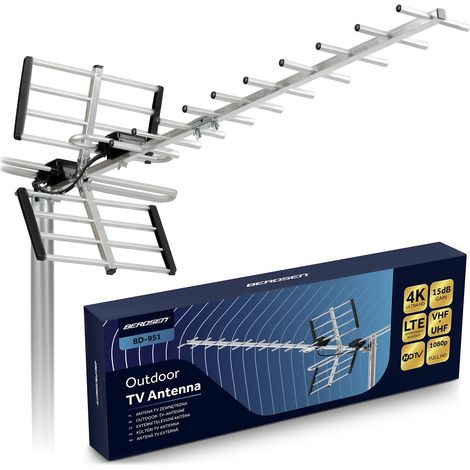 Antenne TV extérieure directionnelle – Ultra HD 4K – Portée jusqu'à 80 km – Compatible VHF/UHF – Filtre LTE intégré