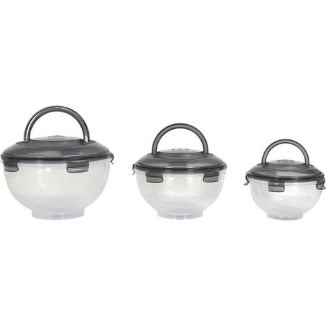 Set de 3 boîtes hermétiques à emporter en plastique avec couvercles hermétiques gris (1/5)