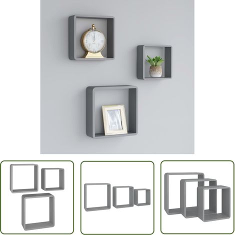 The Living Store Étagères murales sous forme de cube 3 pcs Gris MDF - Etagere Murale - Etagere Cubique - Rangement Mural - Decoration Murale - Meuble Design (1/5)
