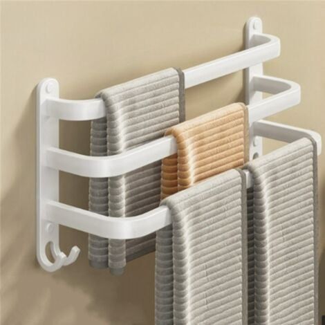 Support Mural pour Serviettes Blanc - Range-Serviettes Suspendu pour Salle de Bain, Sans Perçage - Organisation et Élégance Triple 50cm (1/5)