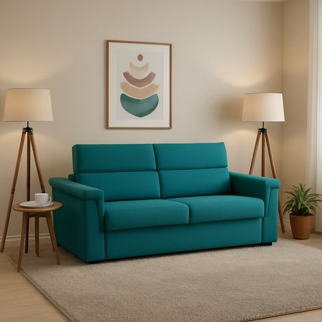 Dmora - Sofá cama 2 plazas Tenna, Sofá convertible para salón, acolchado, desenfundable, calidad 100% Made in Italy, 185x95 h100 cm, Azul claro (1/5)