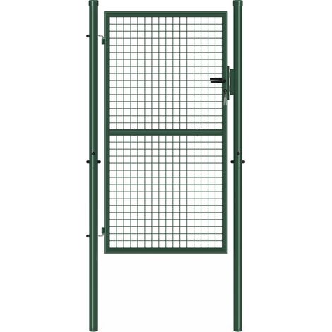 Portillon de jardin 105 x 175 cm en acier avec serrure et poignée vert (1/5)
