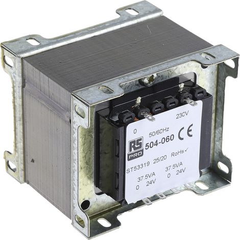 Transformateur à montage sur châssis, Vin 230V c.a., Vout 24V c.a., 2 sorties, 75VA ( Prix pour 1 )
