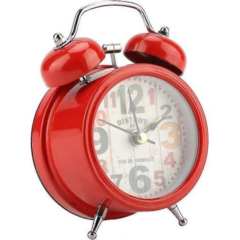 Réveil de chevet rétro silencieux à double cloche en métal à quartz avec veilleuse, horloge arabe classique antique, réveil numérique rouge sans tic-tac, chambre à coucher rouge Tra (1/5)