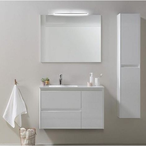 ROYO ALFA Conjunto Mueble de Baño Completo 2 Cajones 1 Puerta 90 cm Blanco Brillo - ref: C0074184 (1/2)