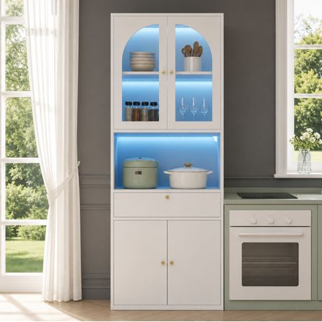 Vitrine haute 70x35x180 cm en MDF et verre blanche avec LED RGB, rangement pour bureau – MEUBLIV (1/5)