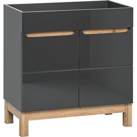 Möbelwaschtisch ERMANO – Holzfinish und glänzendes Grau, 60 cm