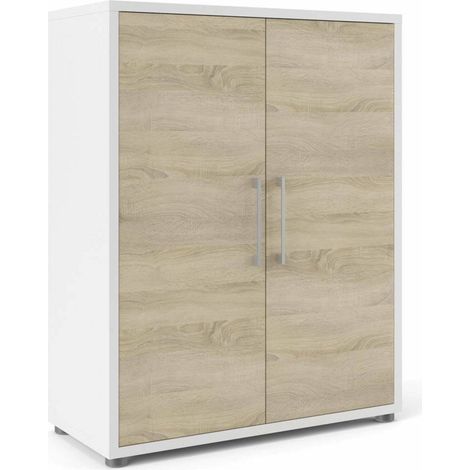 Dmora - Kommode Warszawa, Wohnzimmerbuffet, Wohnzimmer-Sideboard, Moderne Küchen-Speisekammer, 89x40 h113 cm, Weiß und Eiche (1/3)
