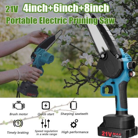 Scie d'élagage électrique portable 21 V, 4 + 6 + 8 pouces, petite tronçonneuse pour fendre le bois, moteur à balais, outil pour verger et travail du bois, prise européenne, plusieurs couleurs (1/4)