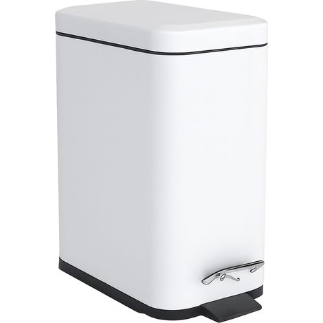 Relaxdays Cubo de basura para baño, 5 litros, cubo cosmético con cierre suave, diseño mate, cubo a pedal, blanco