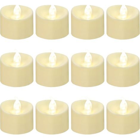 bougies chauffe plat LED flamme scintillante ultra-réaliste, 200+ heures (50 Blanc chaud, Socle ivoire) (1/5)