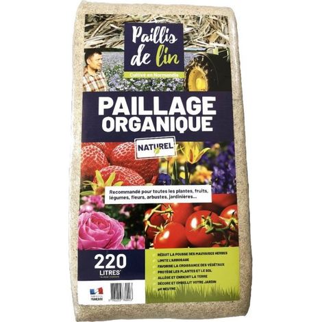Racine – Paillis de lin organique 220L – Densité 80 kg/m³ – Couverture 4 m² avec 5 cm d'épaisseur – Limite les mauvaises herbes