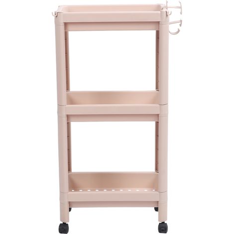 Étagère de rangement de sol pour salle de bain, multifonctionnelle, à plusieurs niveaux, stable, durable, autoportante, d'angle, beige, 3 niveaux (avec roulettes) (1/5)