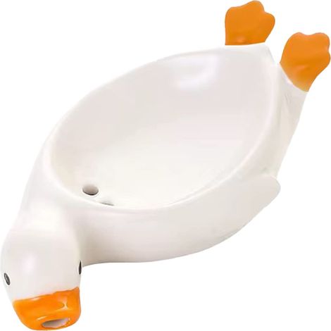 Scatola per mousse in ceramica a forma di anatra, vassoio per mousse con scolapiatti giallo e bianco per doccia, bagno e cucina (giallo).