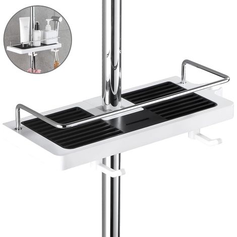 Étagère de douche pour rail de douche sans perçage, étagère de salle de bain, organisateur de douche avec boucle et crochet de pommeau de douche pour rail de douche 22 mm-25 mm-Black and white round h (1/5)